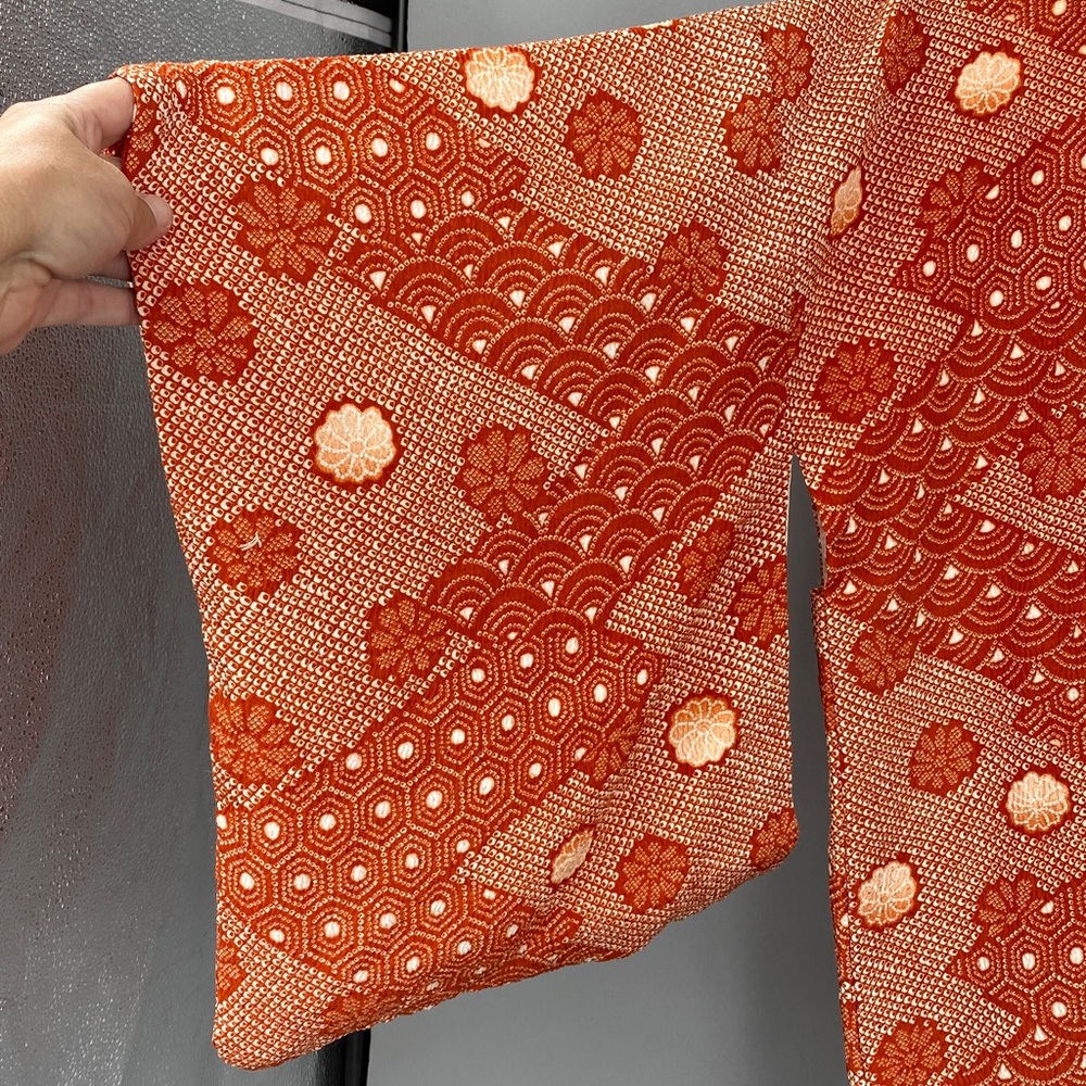 Vintage 60s 70s Orange Floral True Kimono Jacket‎ Textured Hippie Psychedelic - Picture 4 of 14